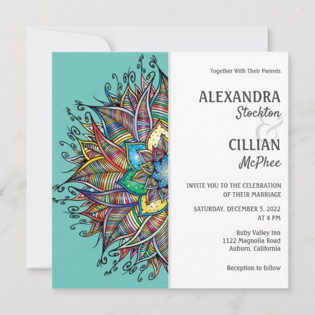 Chic Colourful Mandala Wedding Invitation (Front)