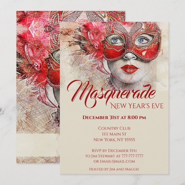 Chic Colourful Masquerade Party Invitation (Front/Back)