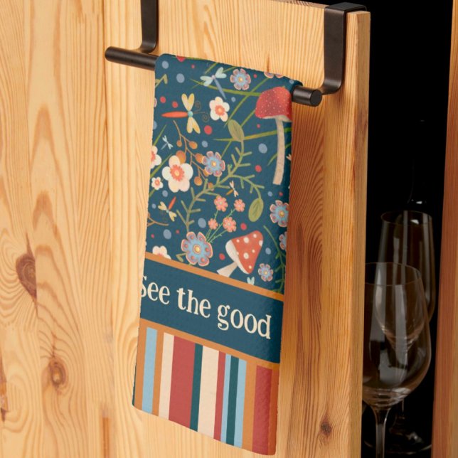 Chic Colourful Mushroom Custom Name Quote Stylish  Tea Towel (Creator Uploaded)