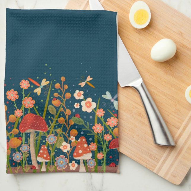 Chic Colourful Mushroom Custom Name Stylish  Tea Towel (Creator Uploaded)