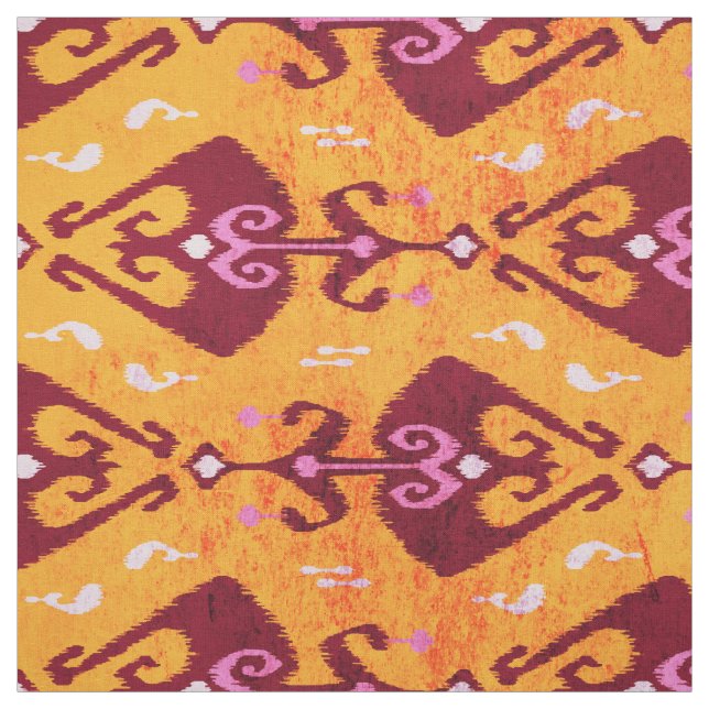 Chic colourful orange ikat tribal pattern fabric (Swatch)
