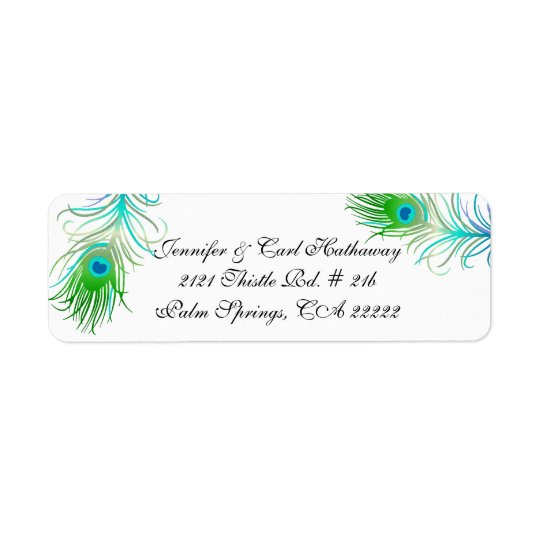 Chic Colourful Peacock Feathers Custom Return Address Label