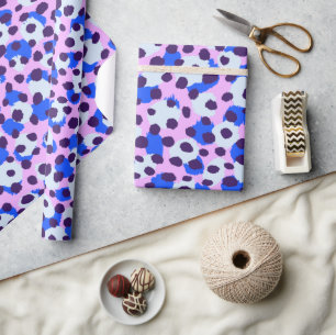 Chic colourful pink blue cheetah print monogram wrapping paper