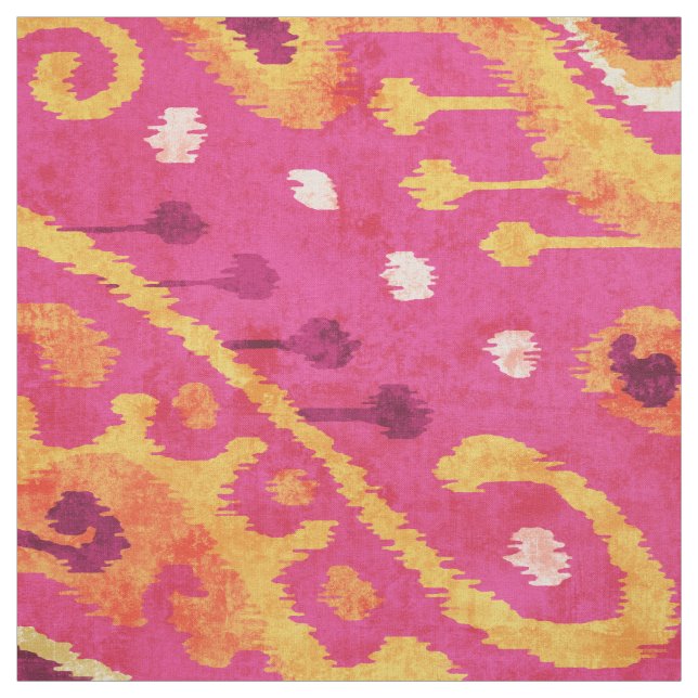 Chic colourful pink yellow ikat tribal pattern fabric (Swatch)