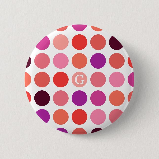 Chic colourful polka dots pattern monogram 6 cm round badge (Front)