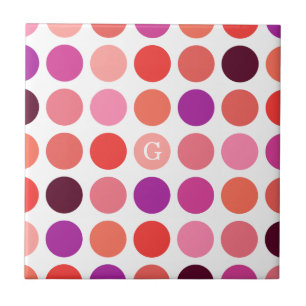Chic colourful polka dots pattern monogram ceramic tile