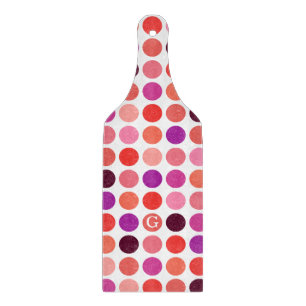 Chic colourful polka dots pattern monogram cutting board