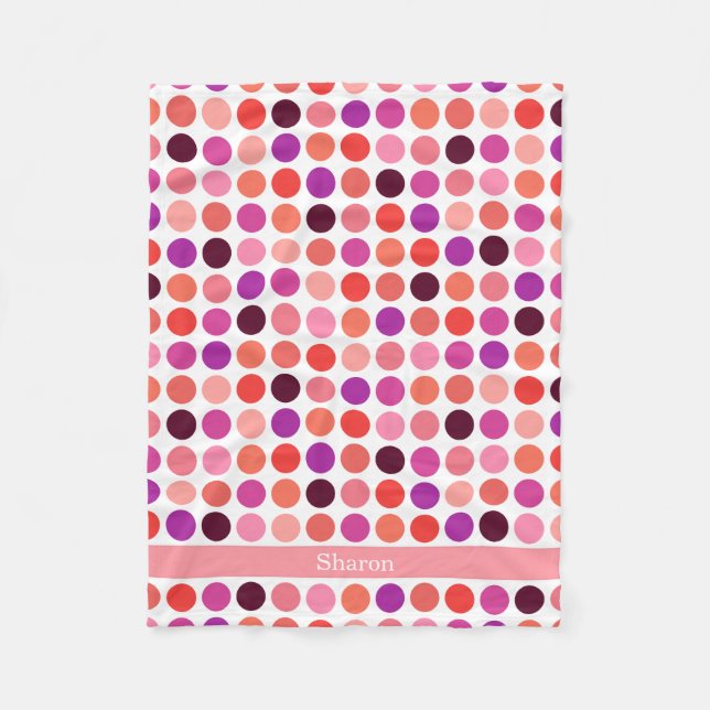 Chic colourful polka dots pattern monogram fleece blanket (Front)