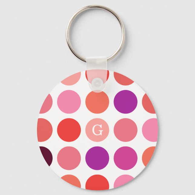 Chic colourful polka dots pattern monogram key ring (Front)