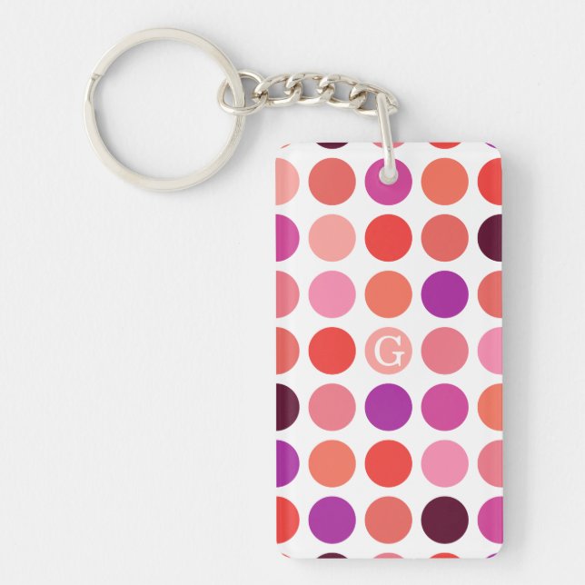 Chic colourful polka dots pattern monogram key ring (Front)