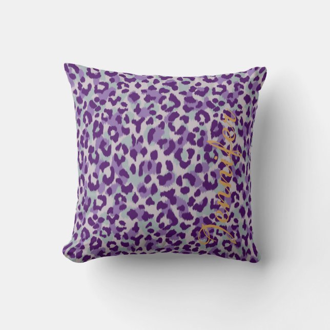 Chic colourful purple cheetah print monogram cushion (Front)