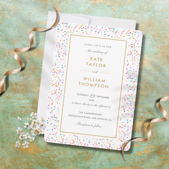 Chic Colourful Rainbow Confetti Wedding Invitation (Creator Uploaded)
