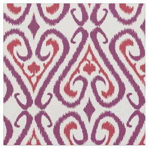 Chic colourful red and purple ikat damask patterns fabric