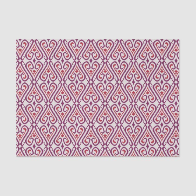 Chic colourful red and purple ikat damask patterns tissue paper (Front)