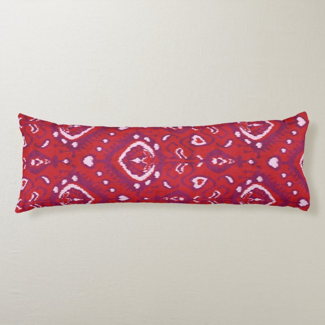 Chic colourful red and purple ikat tribal patterns body cushion (Front)