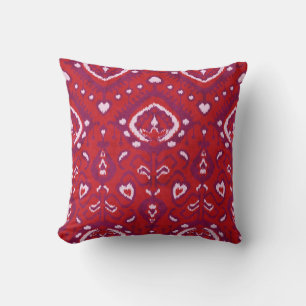 Chic colourful red and purple ikat tribal patterns cushion