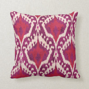 Chic colourful red and purple ikat tribal patterns cushion