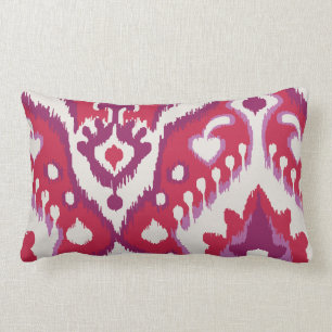 Chic colourful red and purple ikat tribal patterns lumbar cushion