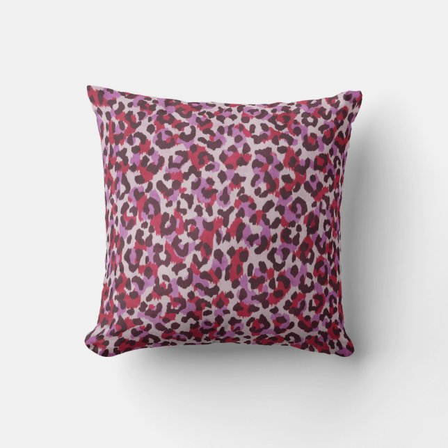 Chic colourful red purple cheetah print pattern cushion (Front)