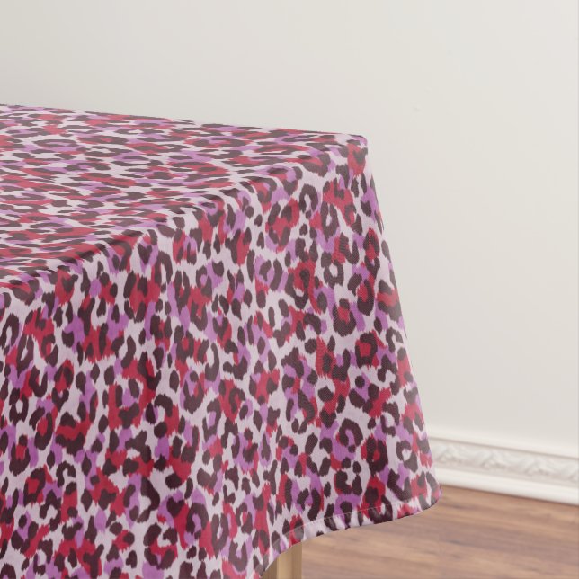 Chic colourful red purple cheetah print pattern tablecloth (In Situ)