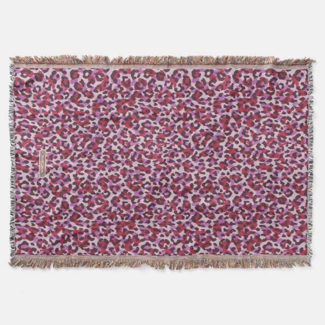 Chic colourful red purple cheetah print pattern throw blanket (Front)