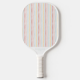 Chic Colourful Retro Stripes Stylish Monogram Pickleball Paddle