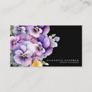 Chic Colourful Spring Pansies Black Business Cards