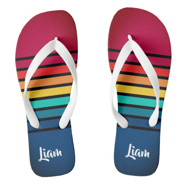 Chic Colourful Stripes Pattern Thongs (Footbed)