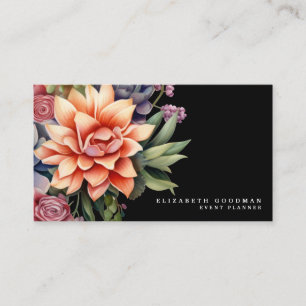 Chic Colourful Succulents Black Business Cards