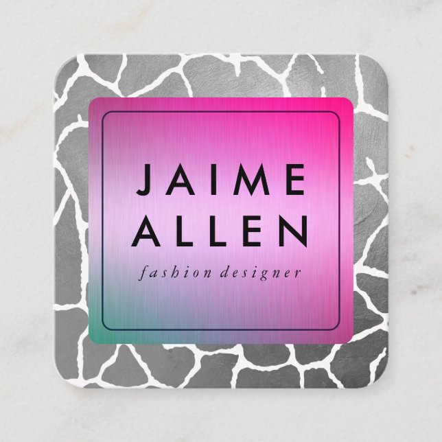 Chic Colourful texture Grey Pattern Square Business Card (Front)