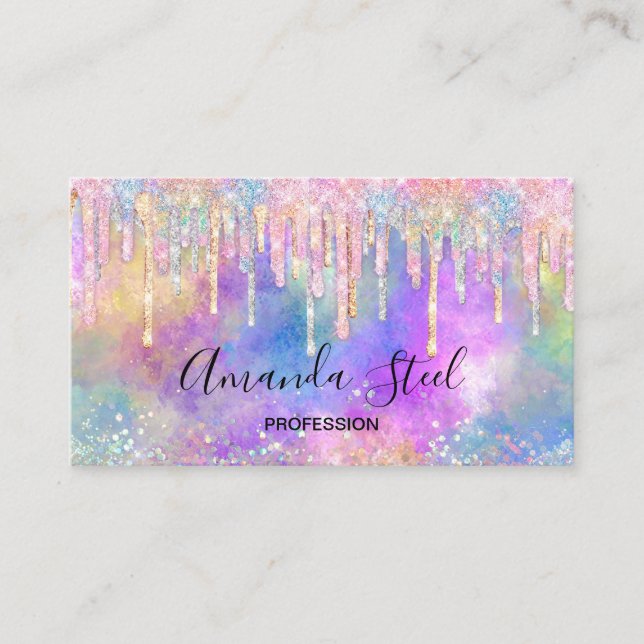 Chic colourful unicorn dripping glitter appointment card (Front)