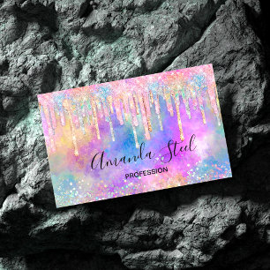 Chic colourful unicorn dripping glitter Magnetic business card