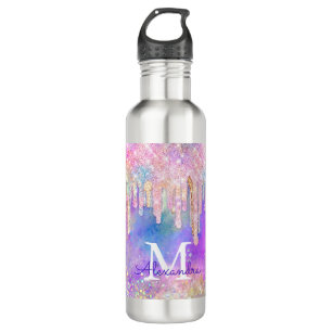 Chic colourful unicorn dripping glitter monogram 710 ml water bottle