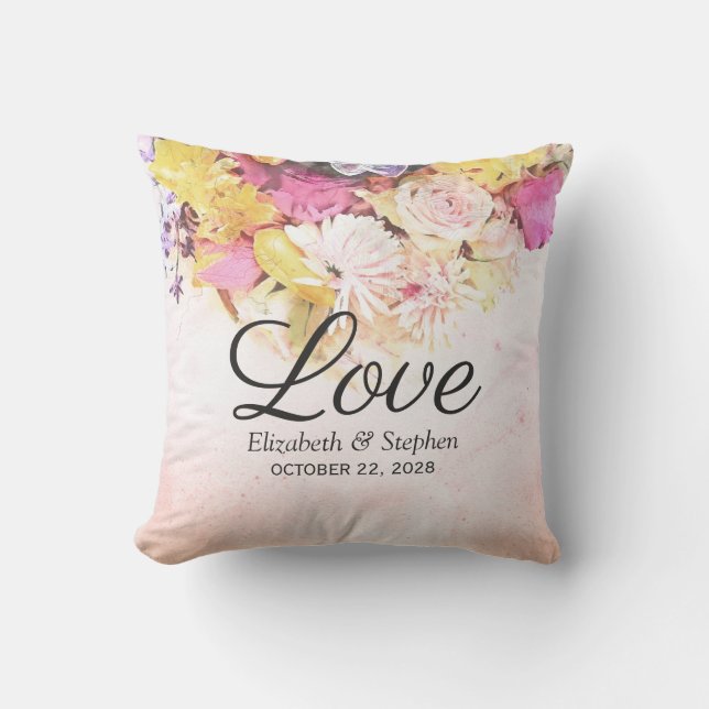Chic Colourful Watercolor Flowers Botanical Weddin Cushion (Front)