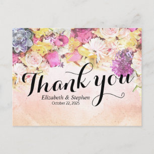 Chic Colourful Watercolor Flowers Wedding Thank Yo Postcard