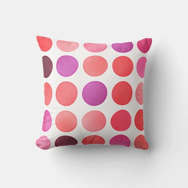 Chic colourful watercolor polka dots pattern cushion (Front)