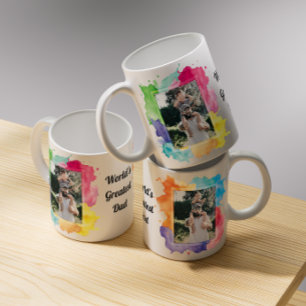 Chic Colourful Watercolor Splash Dad Photo Collage Coffee Mug
