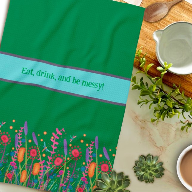 Chic Colourful Wildflower Custom Quote Stylish  Tea Towel (Creator Uploaded)