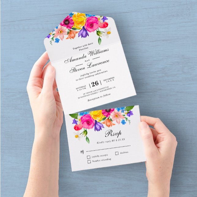 Chic colourful wildflowers wedding  all in one invitation (Creator Uploaded)