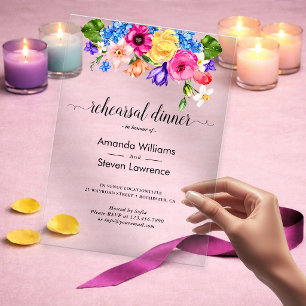 Chic colourful wildflowers wedding rehearsal dinne acrylic invitations