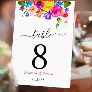 Chic colourful wildflowers wedding  table number