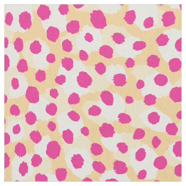 Chic colourful yellow pink cheetah print polka dot fabric (Close Up)