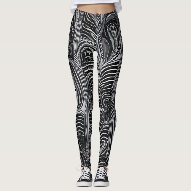 Chic Comfort: Grey and Black Abstract  Leggings (Front)