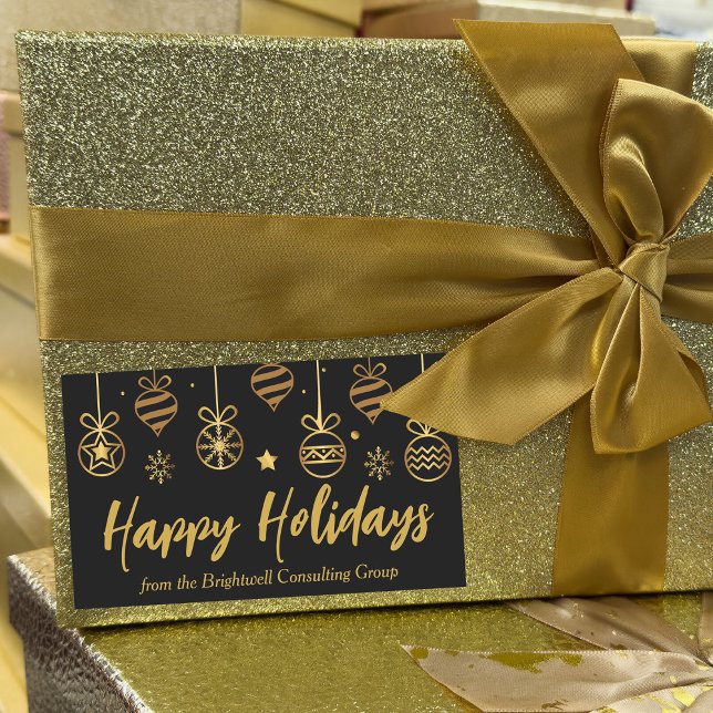 Chic Company Holiday Black Gold Custom Gift Rectangular Sticker (Creator Uploaded)
