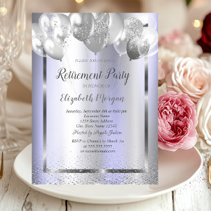 Chic Confetti Balloons Violet Metallic Retirement  Invitation