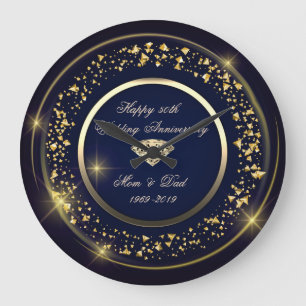 Chic, Confetti,Diamond 50th Wedding Anniversary Large Clock