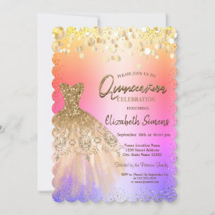 Chic Confetti Dots,Chic Dress Quinceañera  Invitation