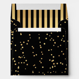 Chic Confetti Gold Black Striped Envelope