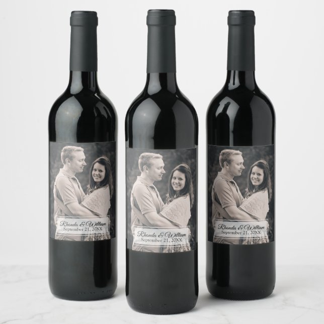 Chic Contemporary Wedding Wine Label (Bottles)