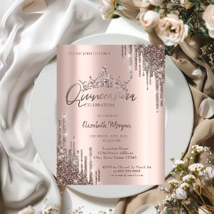 Chic Cool Glitter Crown Drop Quinceañera   Invitation